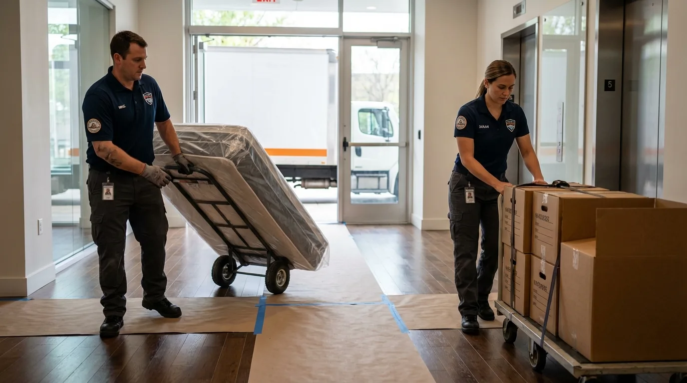 Professional apartment movers loading elevator in Springfield, SD